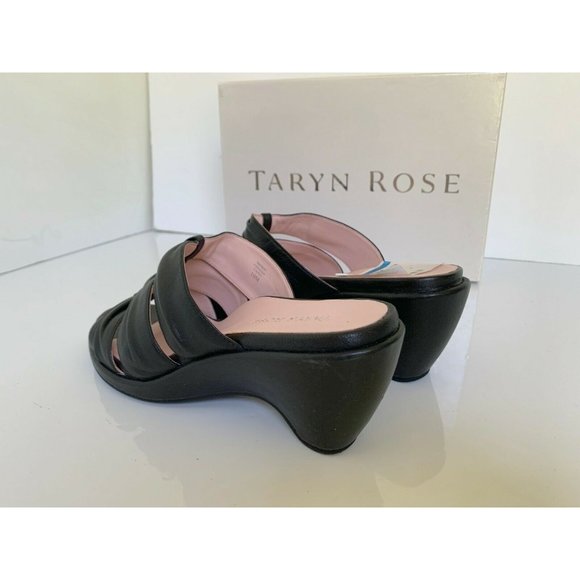 Taryn Rose Maison Platform Wedge Strap Sandal Open Toe Mule Black Leather US 10 - Picture 2 of 7